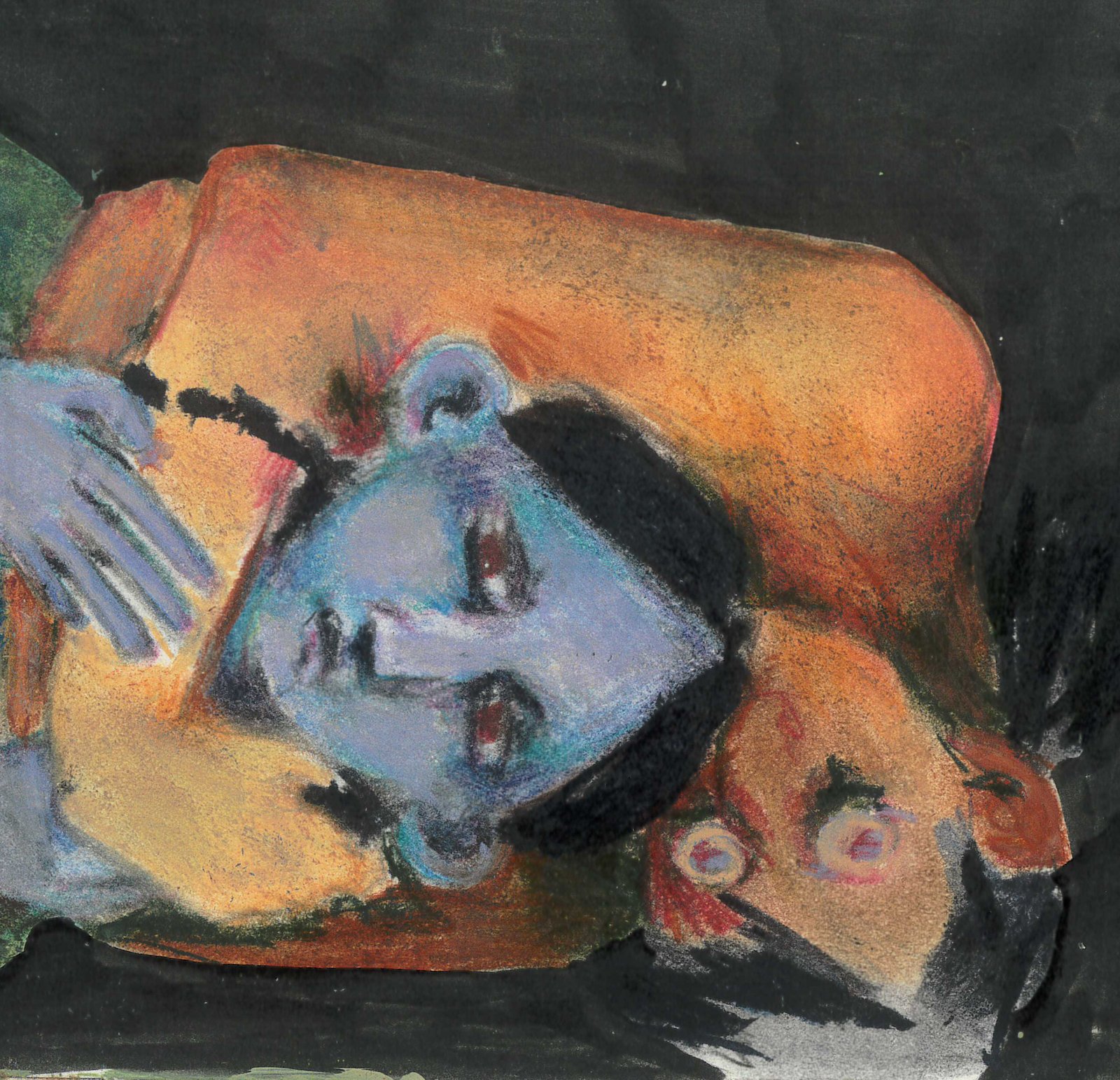 Oil pastel of two figures lying down