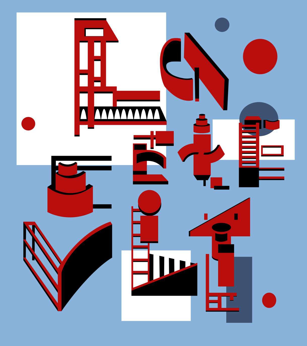 Red, black and blue constructivist pattern