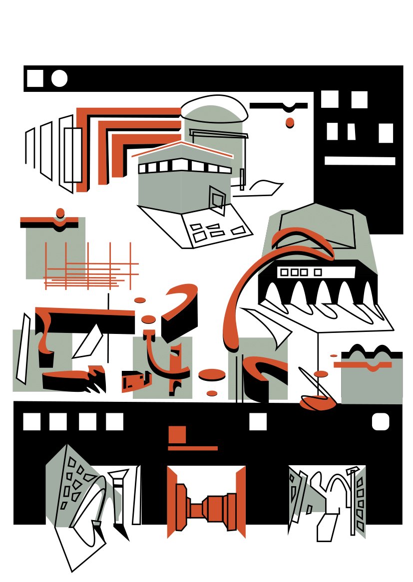 Red and black patterned postcard