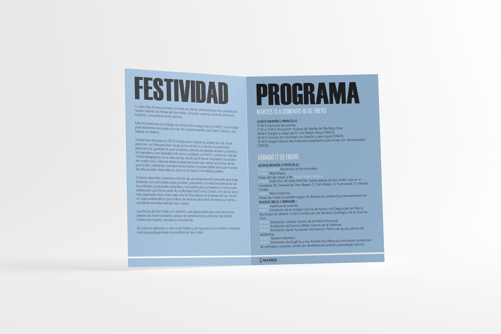 Festival programme booklet mockup, Festividad and Programa pages