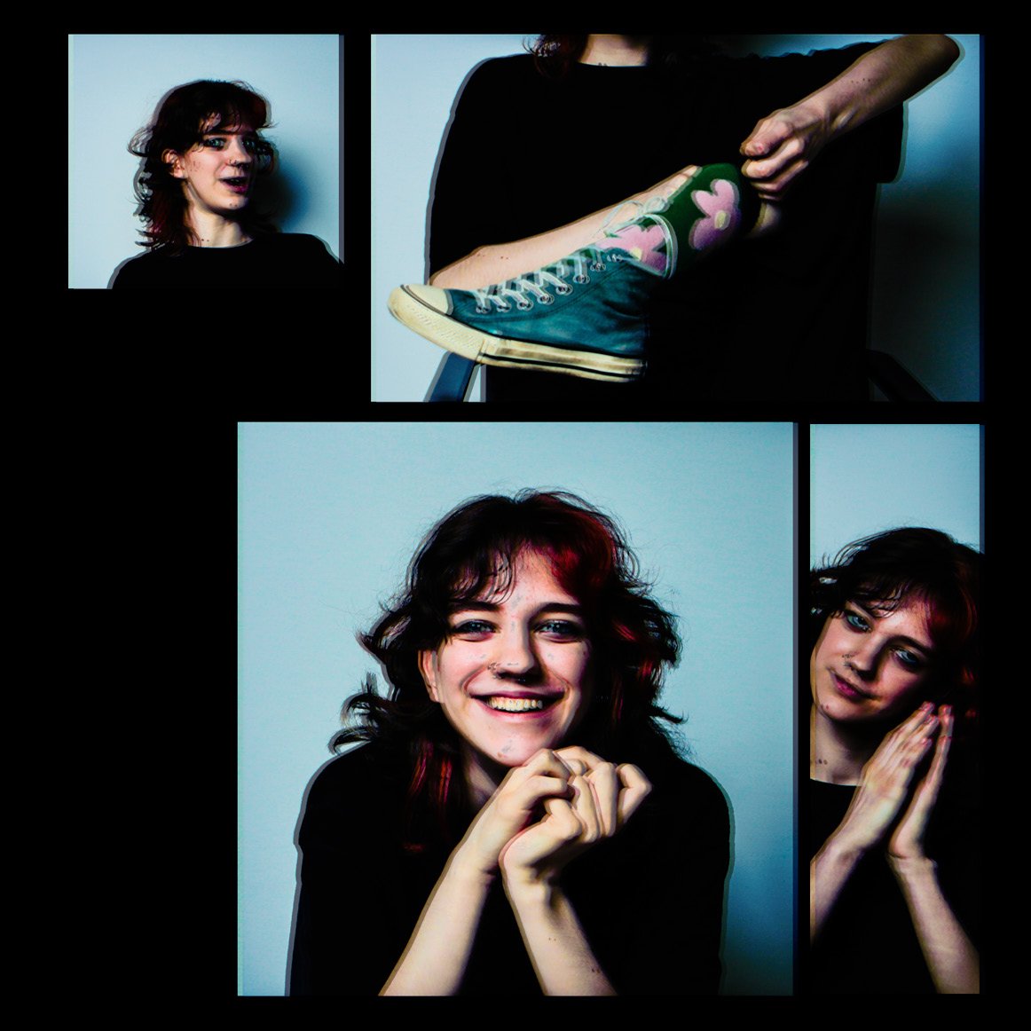 Collage of photobooth-style pictures with sneakers