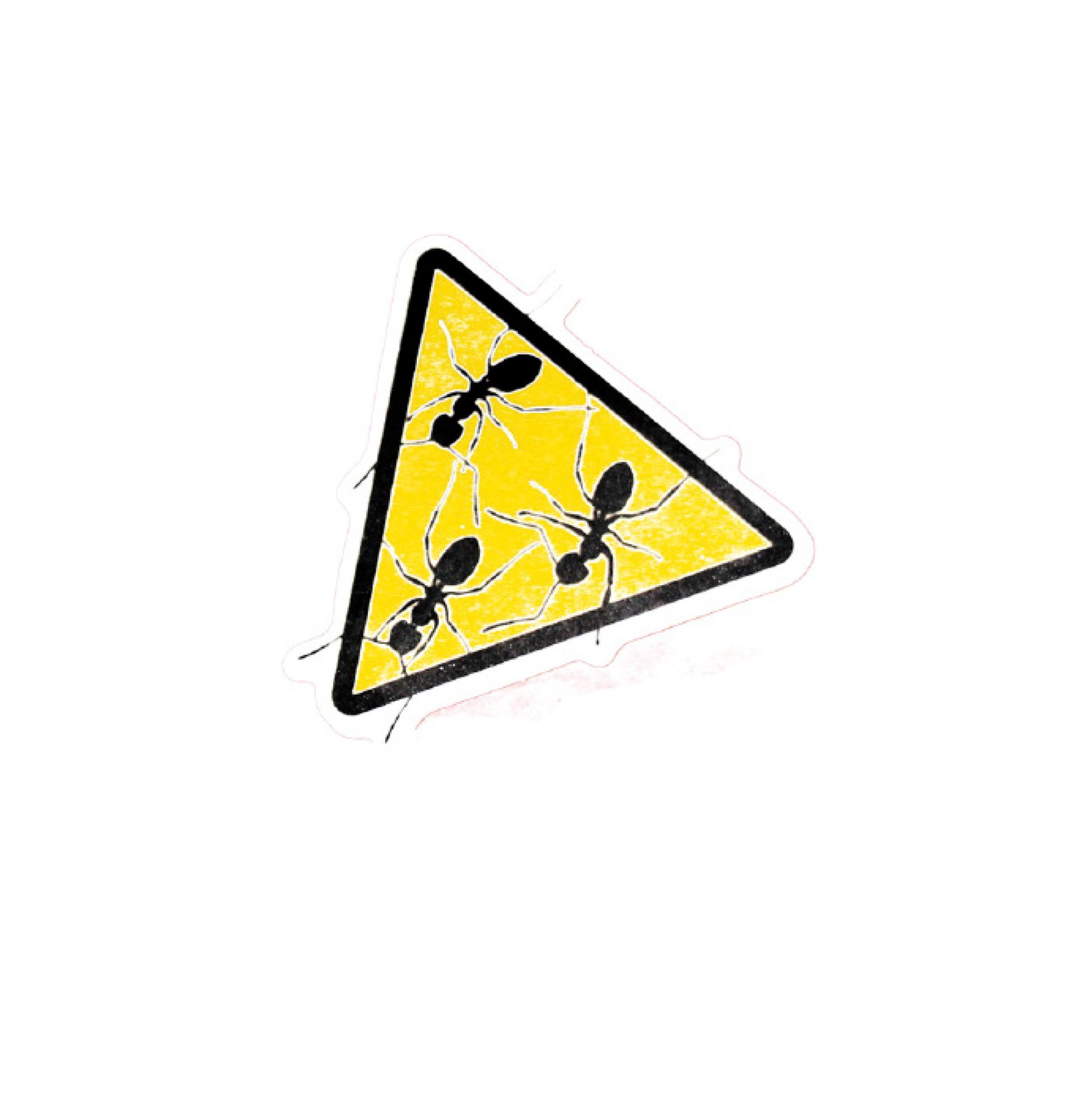 Yellow warning triangle full of ants