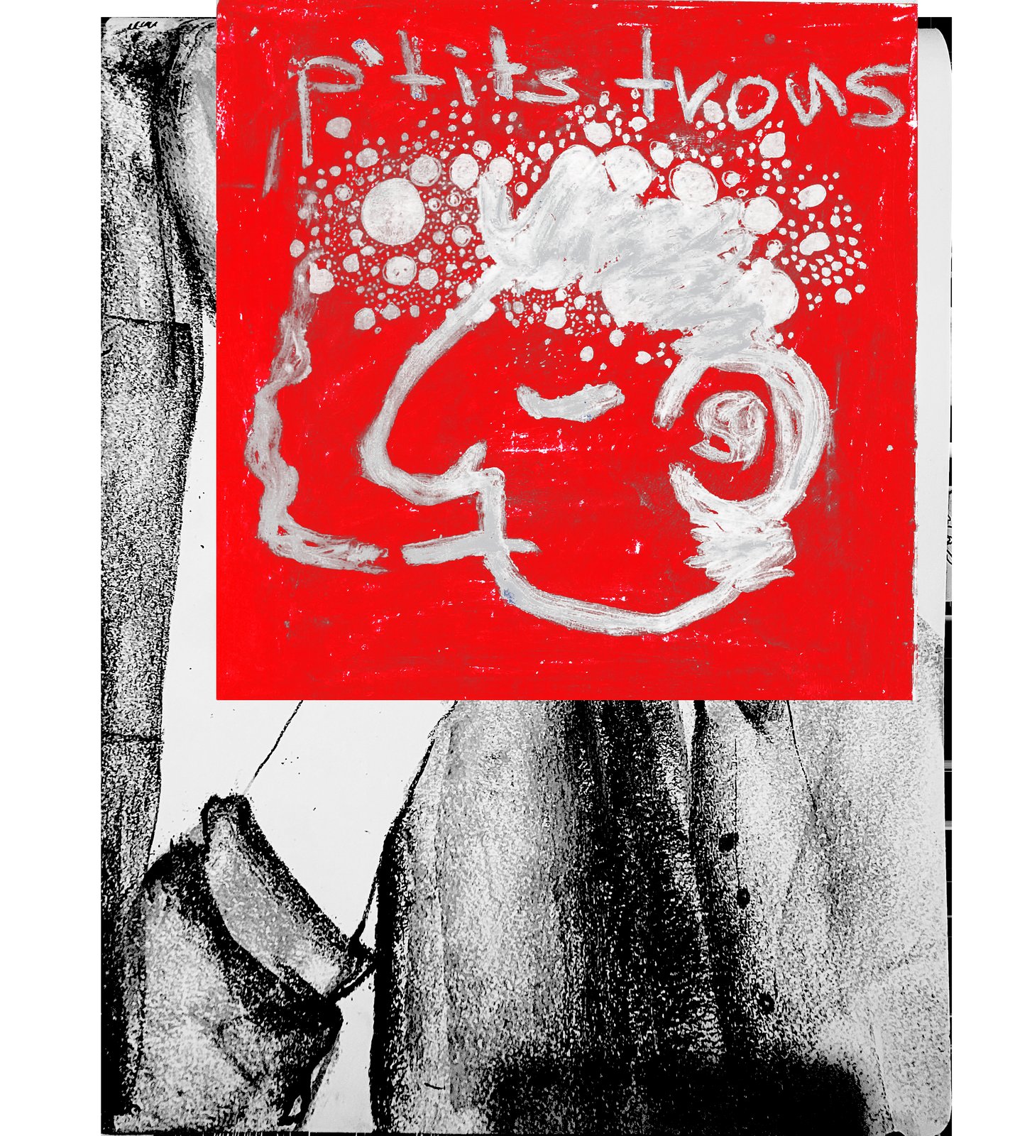 Red book spread with a white painted portrait of Gainsbourg