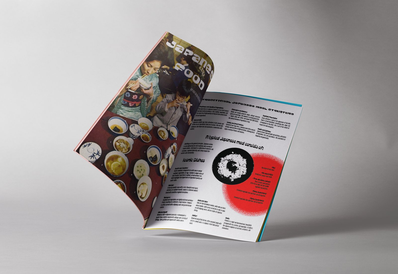 Japanese food magazine mockup standing open