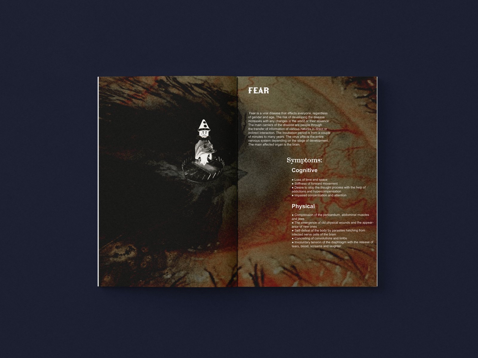 Open dark zine spread titled Fear