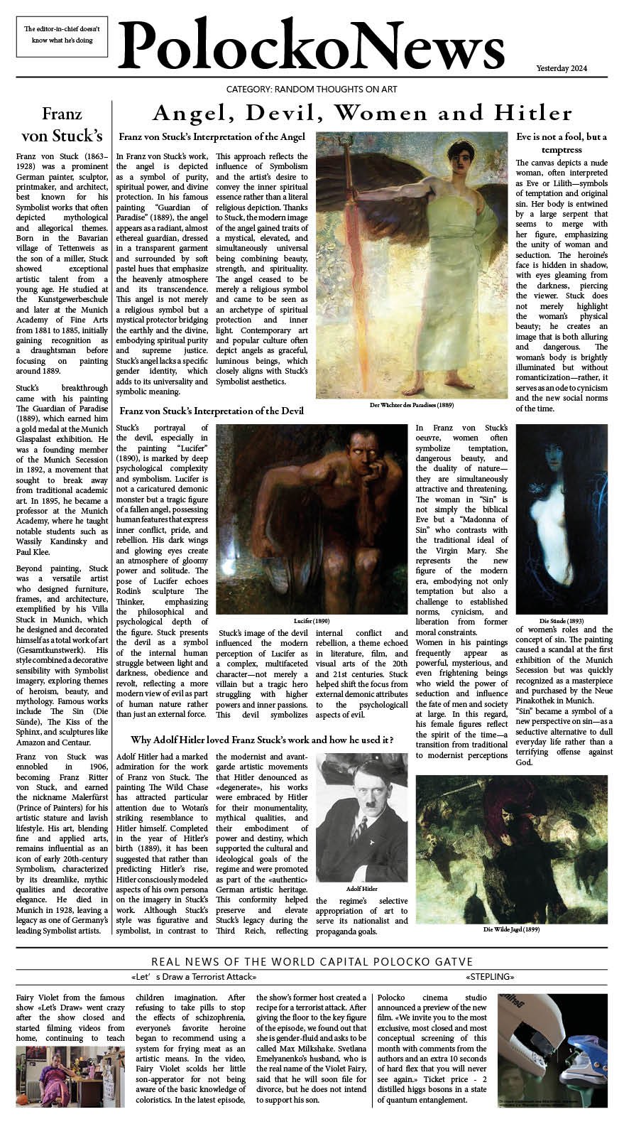 PolockoNews, a newspaper spread titled Angel, Devil, Women and Hitler