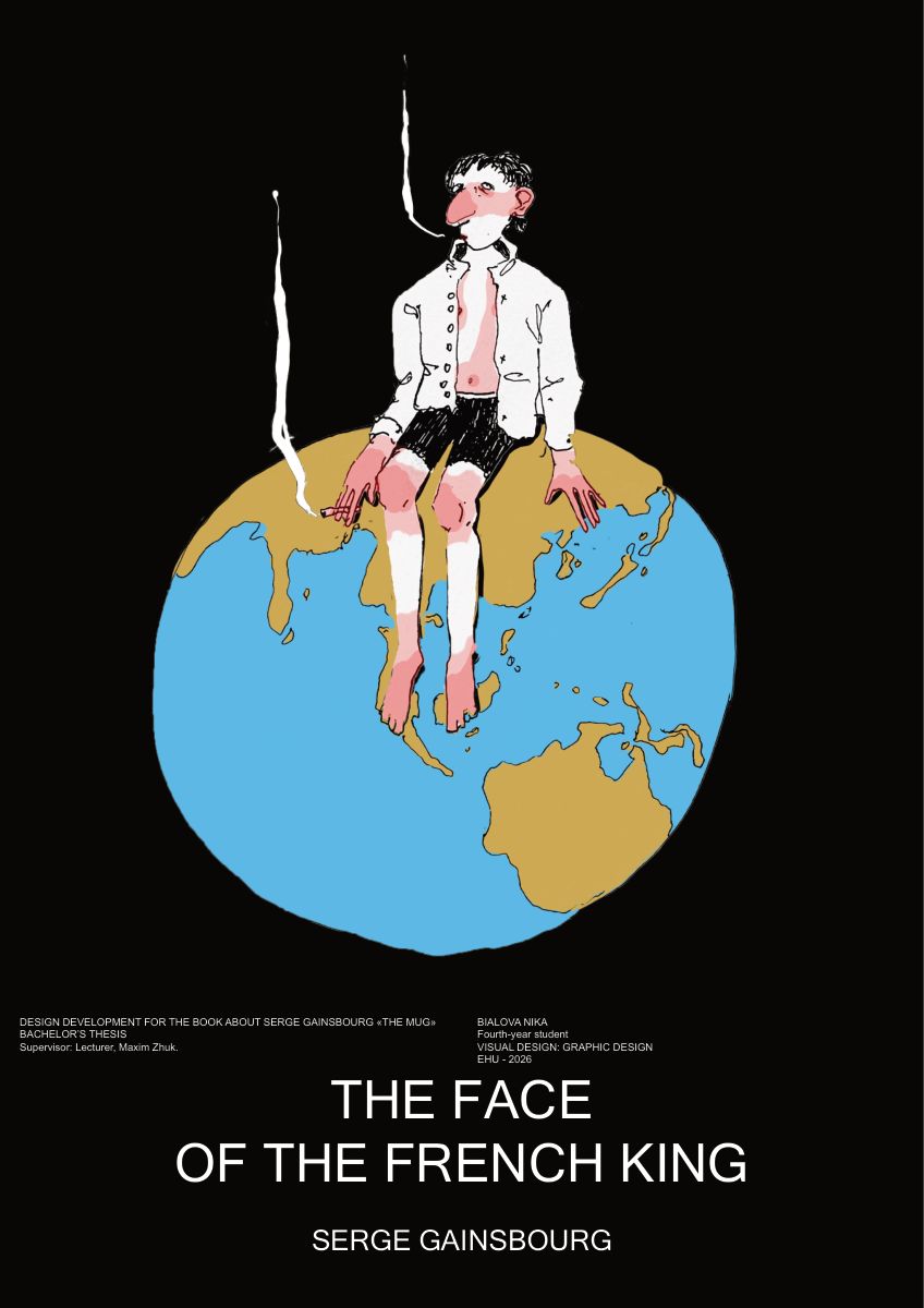 Poster of a smoking figure sitting on the globe, The Face of the French King