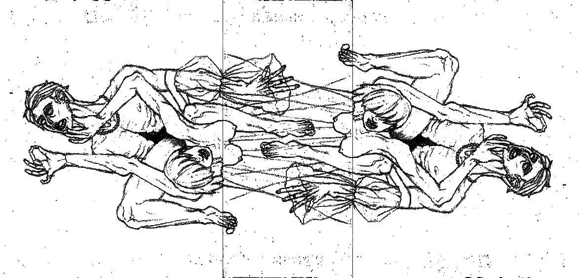 Pen drawing of intertwined lying figures
